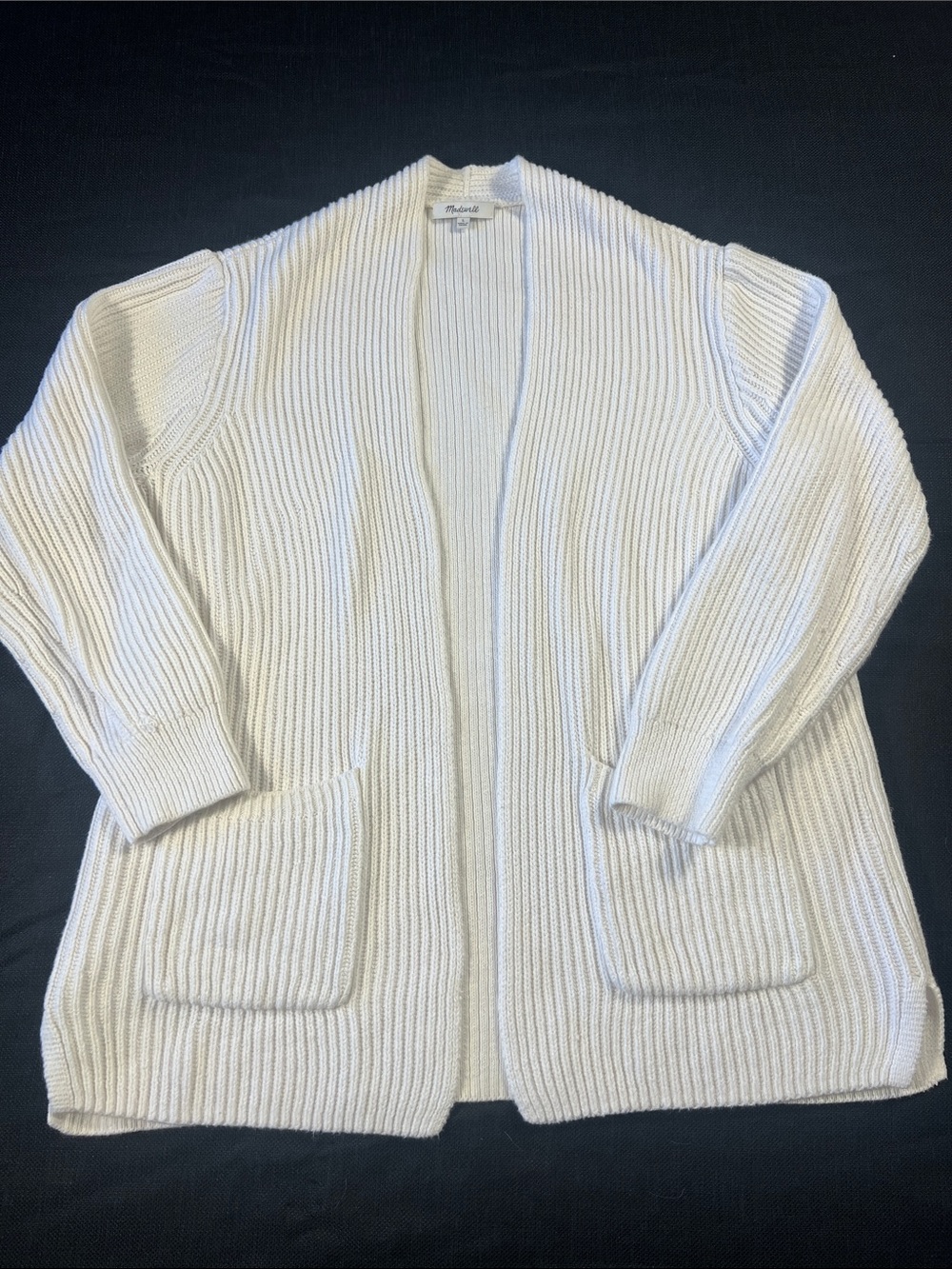Madewell Cream/White Open-Front Ribbed Cardigan